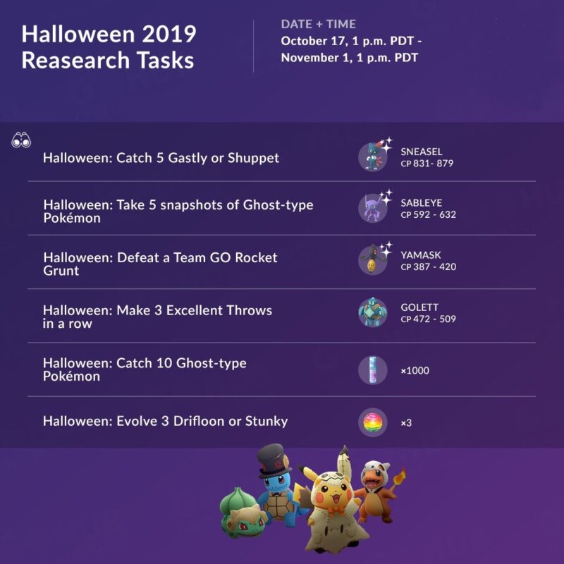 Pokemon Go Halloween 2019 Event New Research Tasks